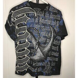 Y2K Black Ink Design Anchor AOP Black T-Shirt Grunge Punk Old English T shirt XL